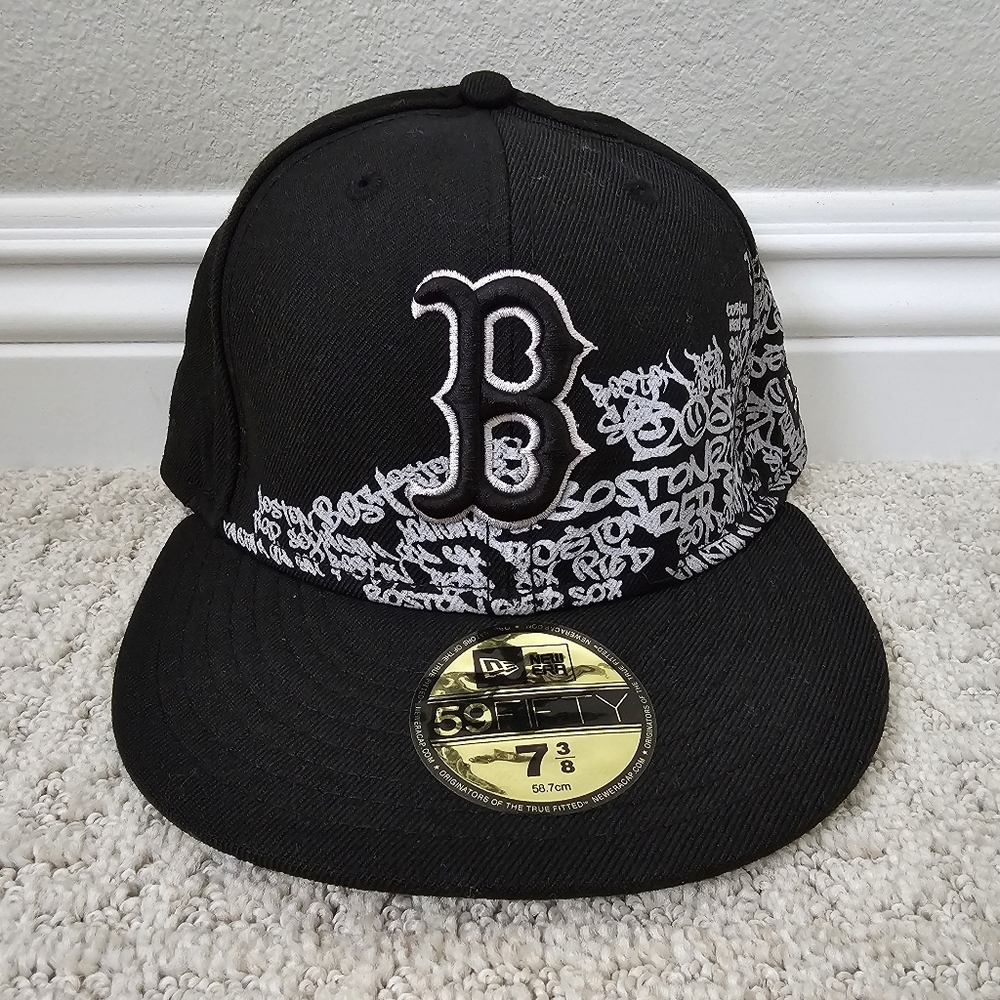 Boston Red Sox New Era 59Fifty Fitted Cap Hat MLB Graffiti Size 7 3/8 Black